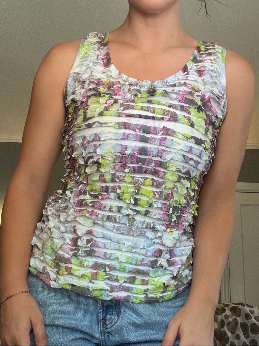 Y2K Sami + Jo Multicolor Ruffle Tank Top w/ Unique Butterfly Detailing